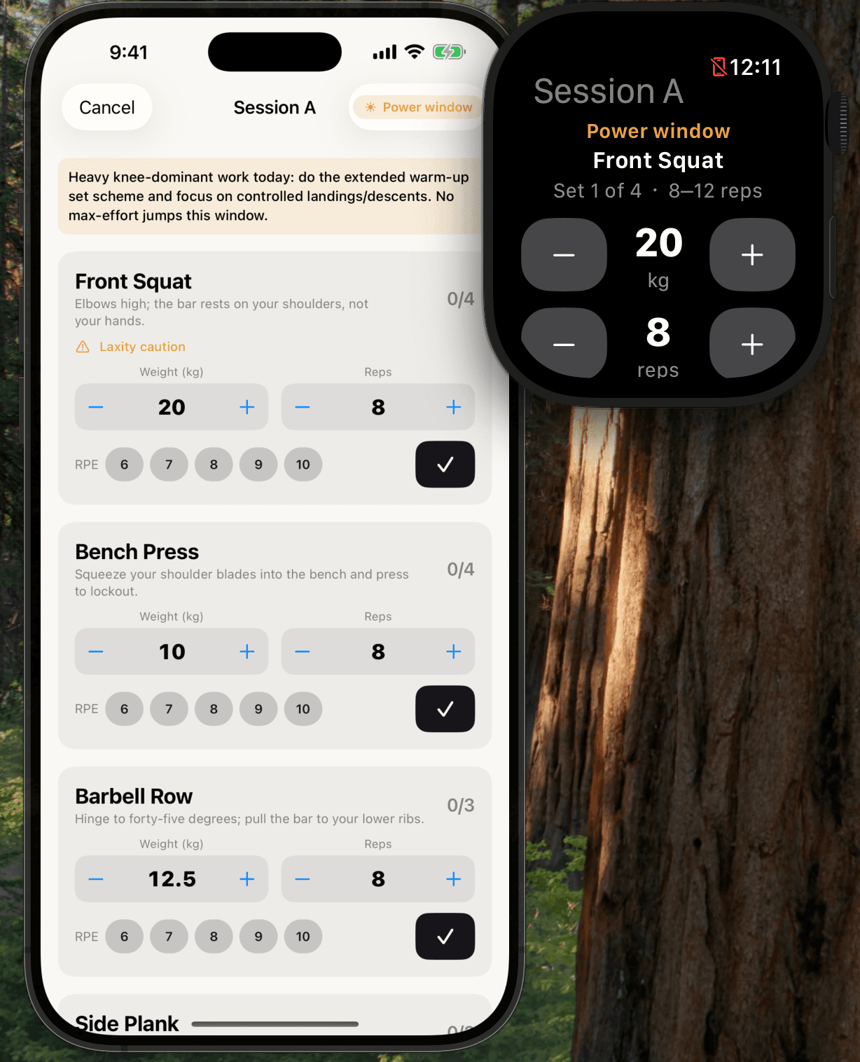 Logging a session on iPhone and Apple Watch